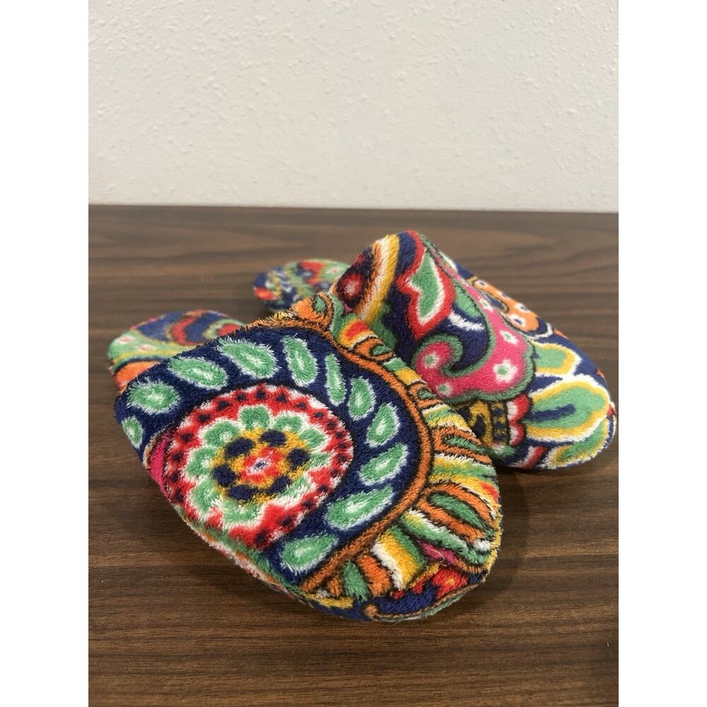 Vera Bradley Fuzzy Slippers Slip On House Shoes Paisley Print Colorful Small 5-6